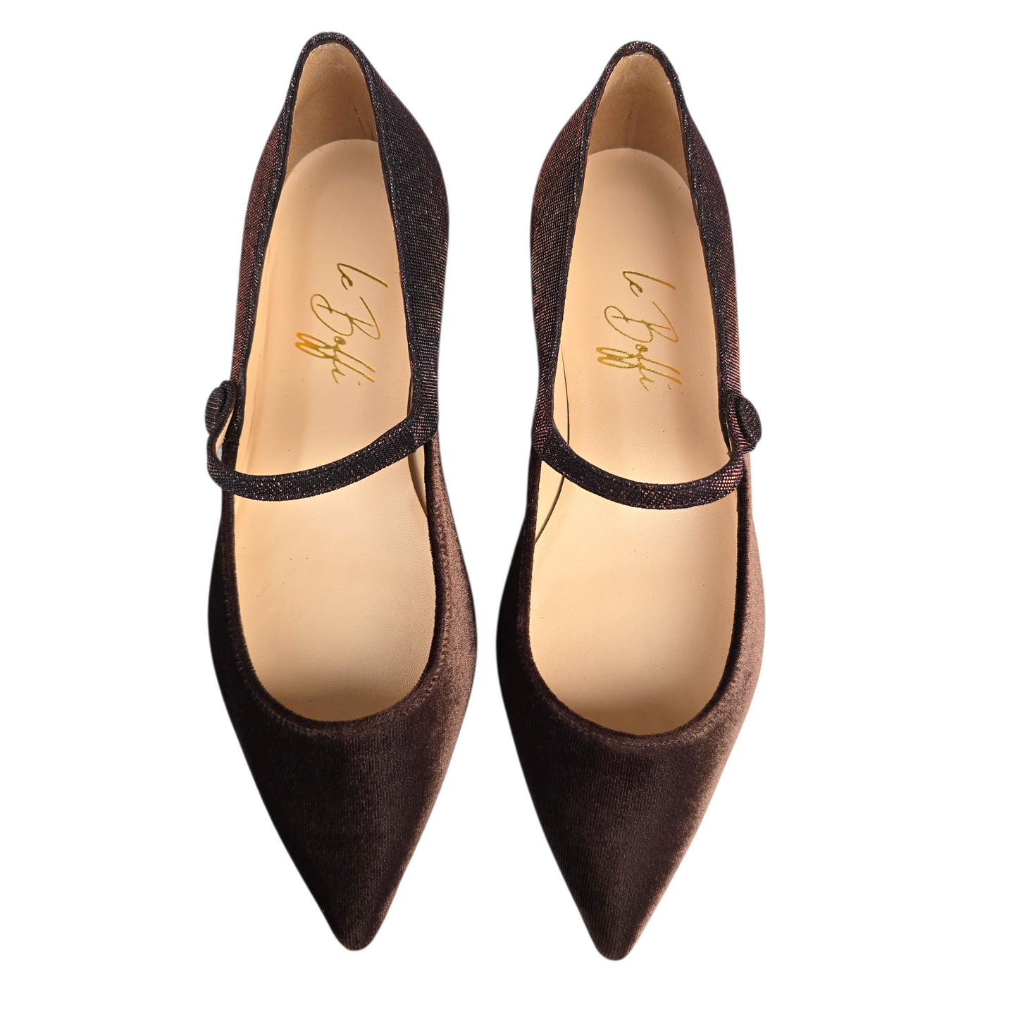 Adele bicolor in velluto e tessuto glitterato marrone