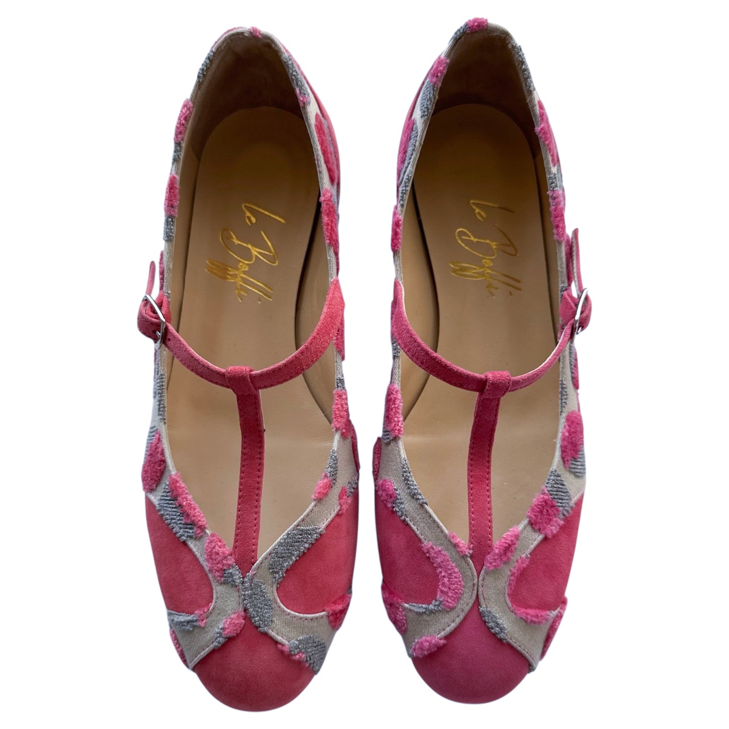 Vittoria tonda in camoscio e tessuto pois