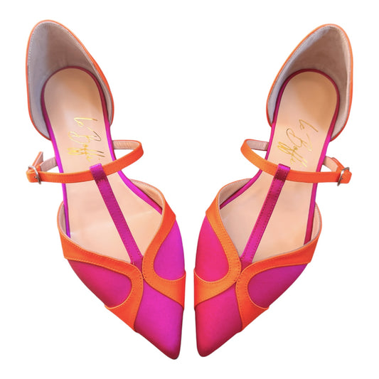 Vittoria in raso fucsia e arancio