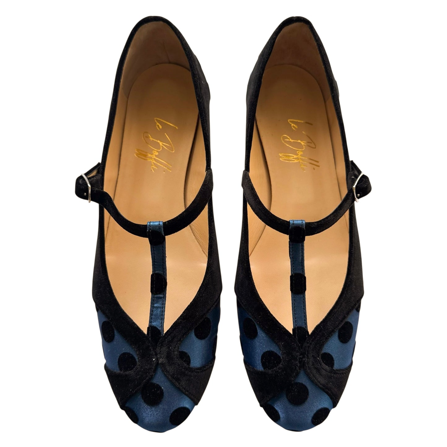 Vittoria tonda in raso bluette e velluto nero