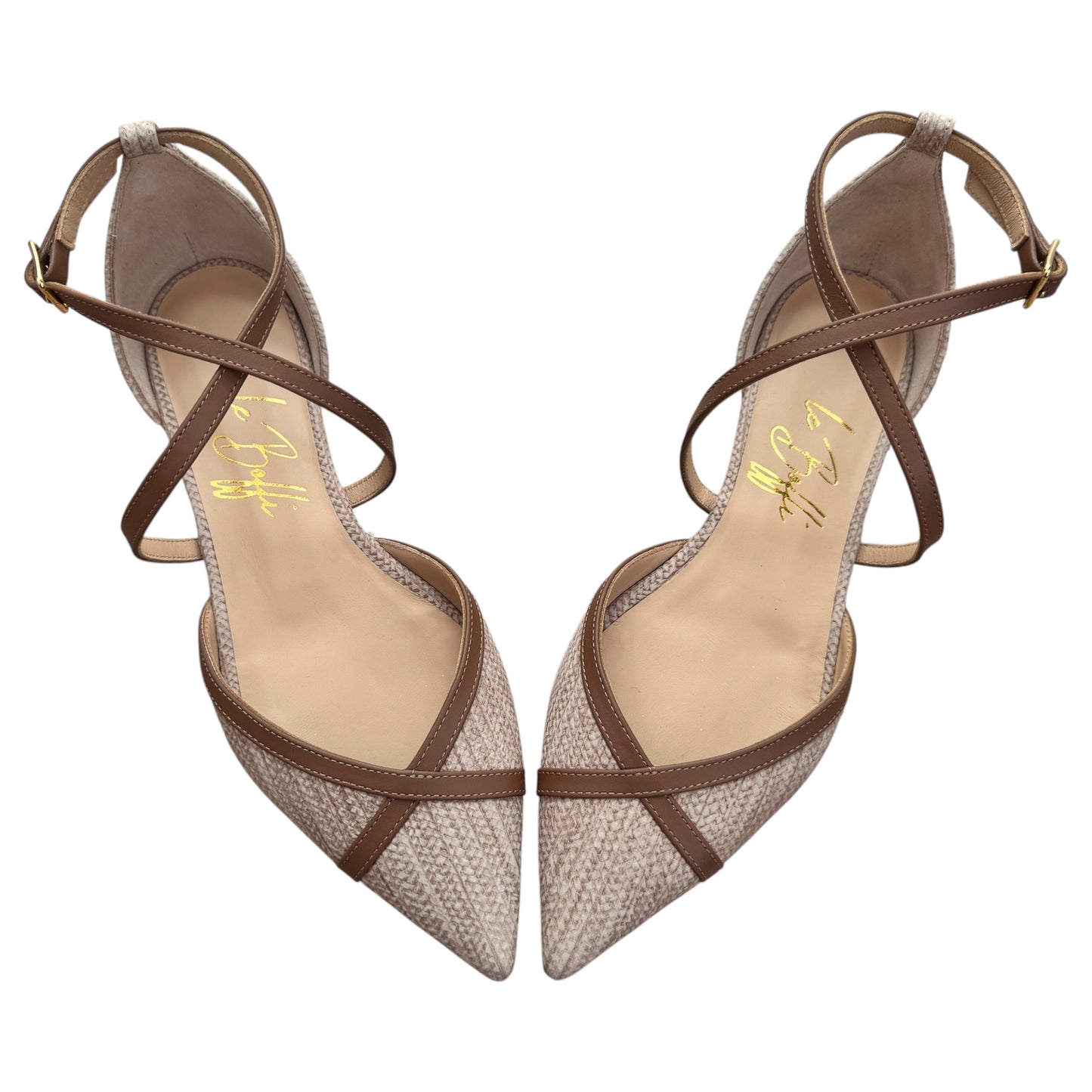 Elisabetta in pelle spigata beige e cuoio