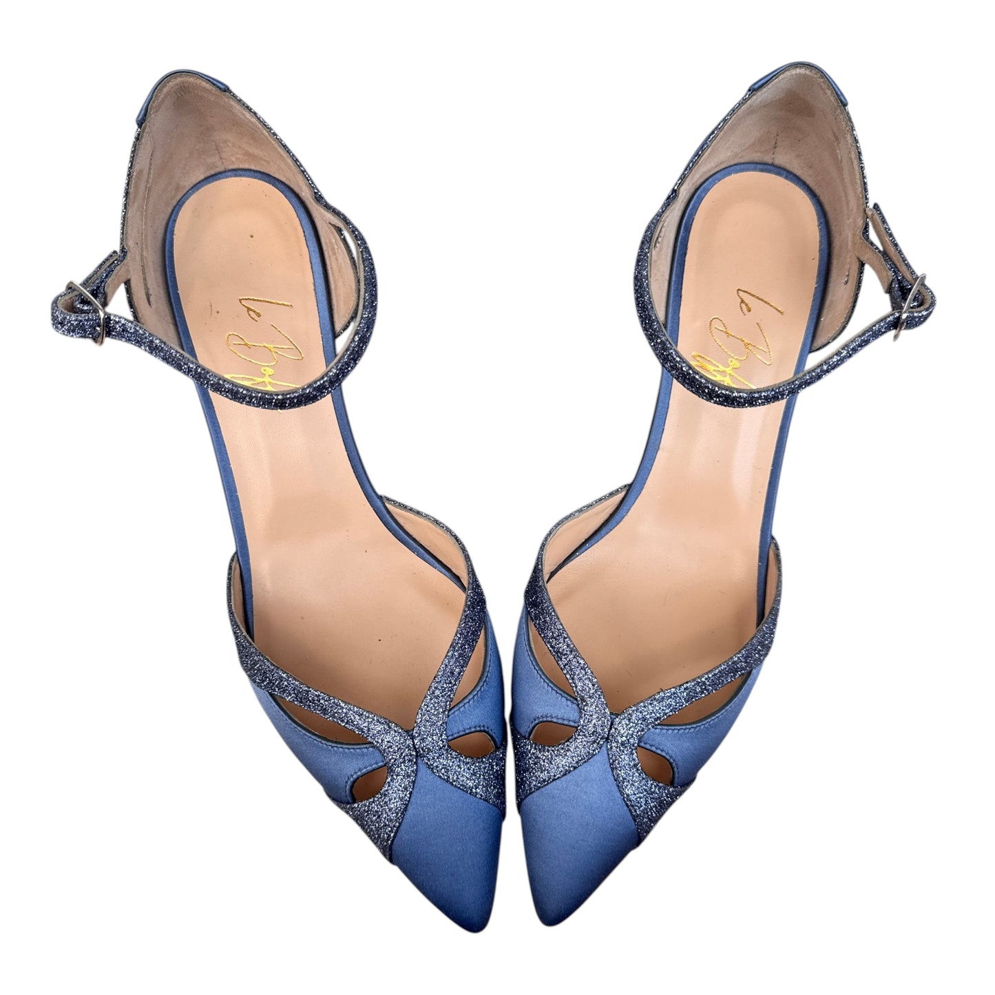 Celeste in 55 raso azzurro e glitter antracite
