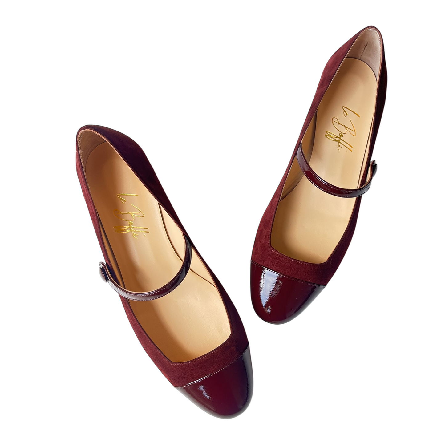 EMMA TONDA in camoscia terracotta e vernice bordeaux