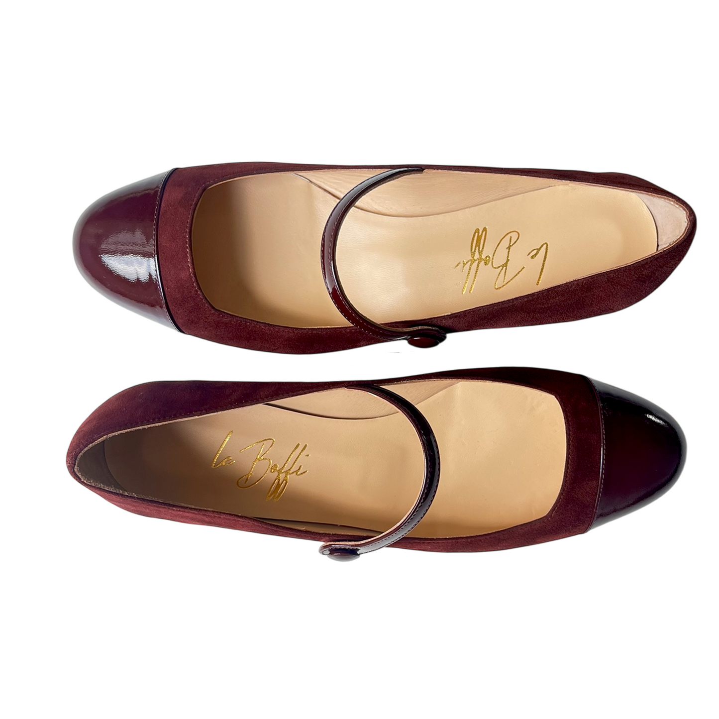 EMMA TONDA in camoscia terracotta e vernice bordeaux