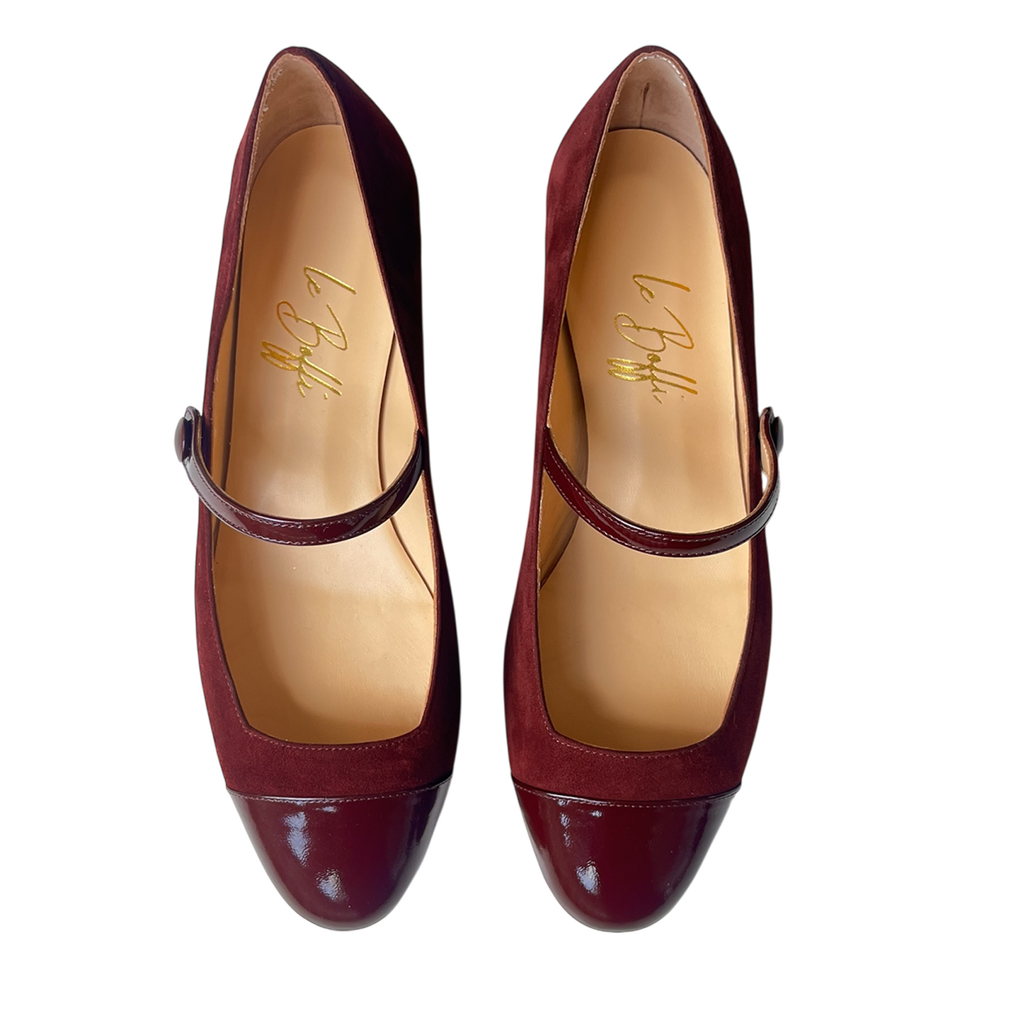 EMMA TONDA in camoscia terracotta e vernice bordeaux