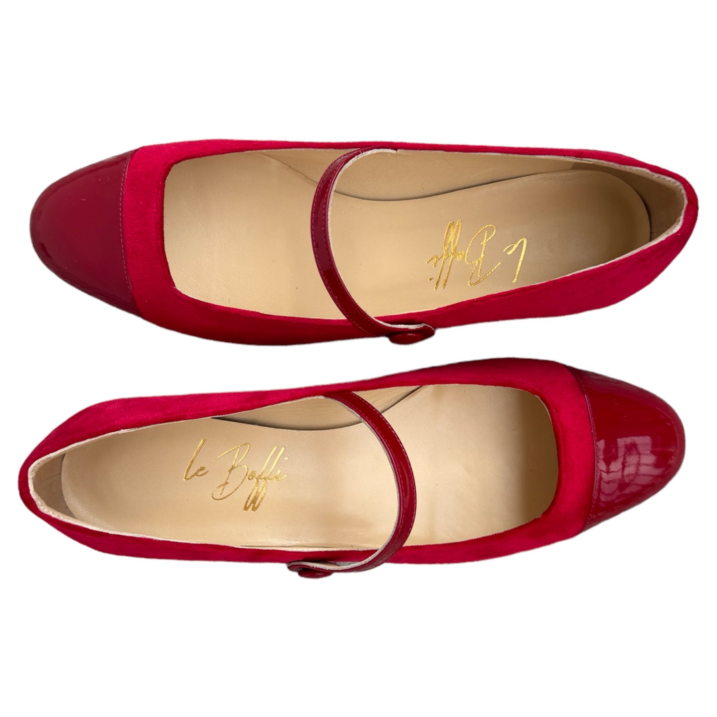 Emma ballerina Round Toe in red velvet and patent leather