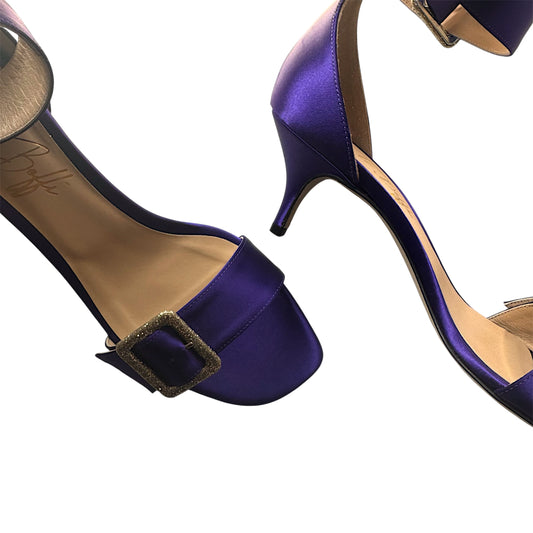 Carlotta sandal in purple and gold satin