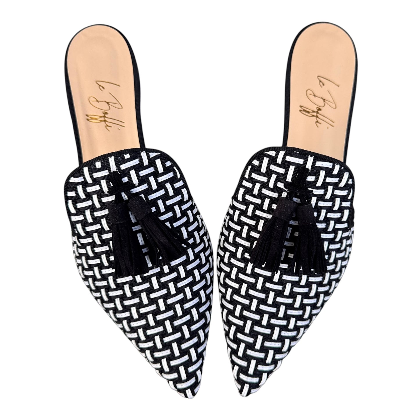 Agata mule pelle intrecciata bianca e nera