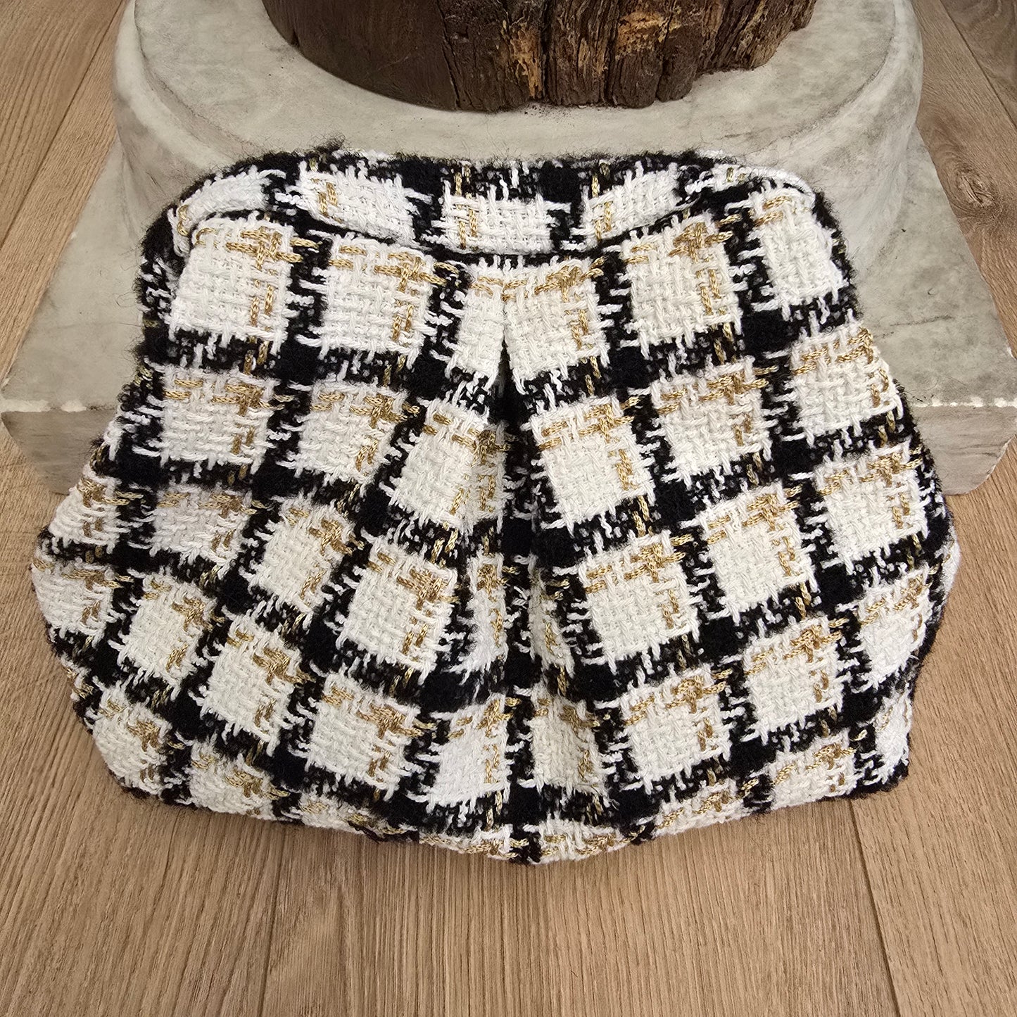 Boffina Bag in bouclè bianco nero e oro