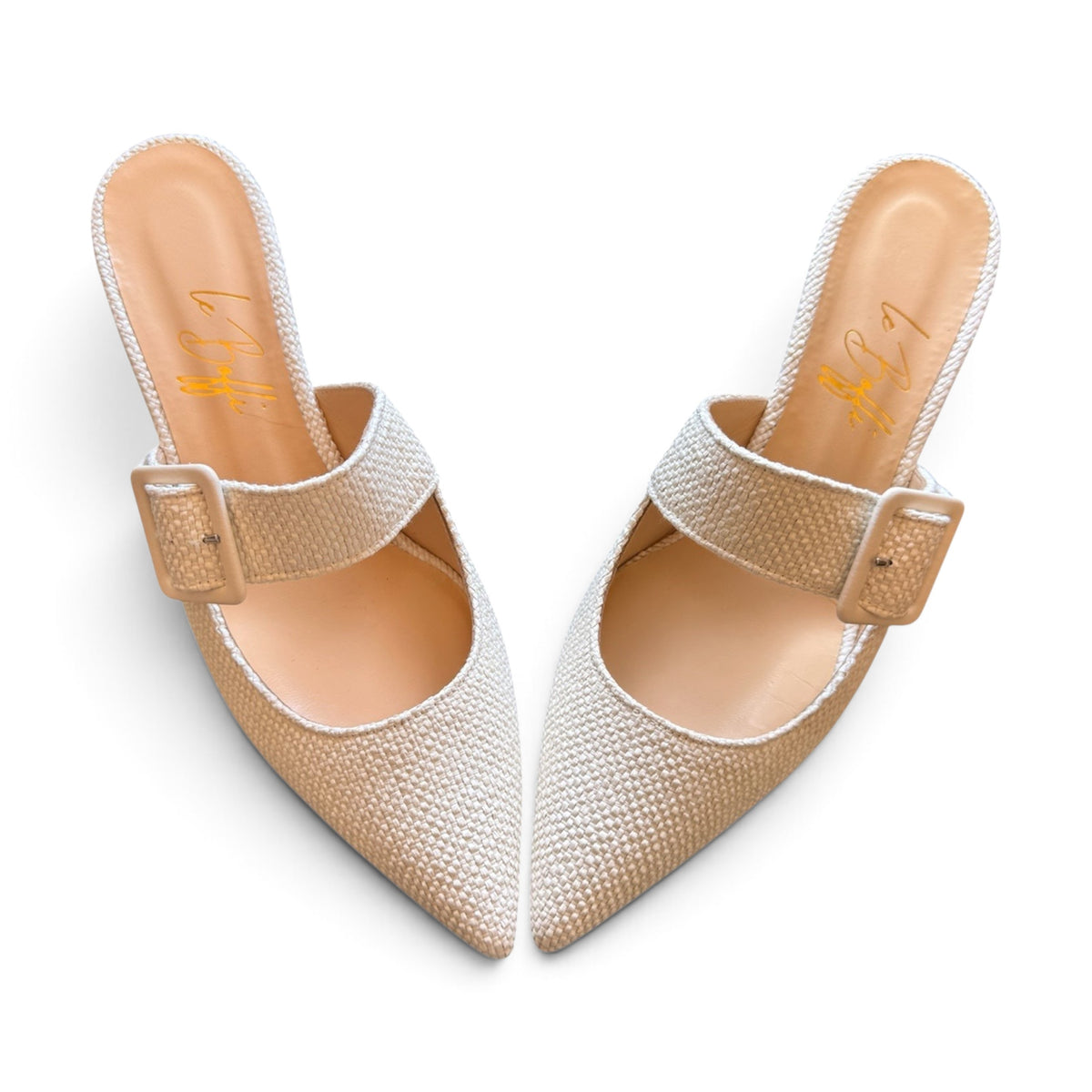 Ginevra mule 55 in intrecciato bianco latte