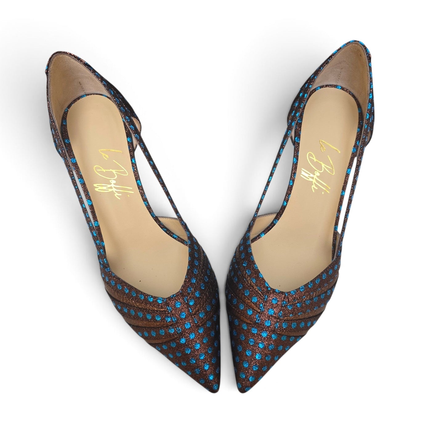 Giorgia 55 in tessuto pois marrone e turchese