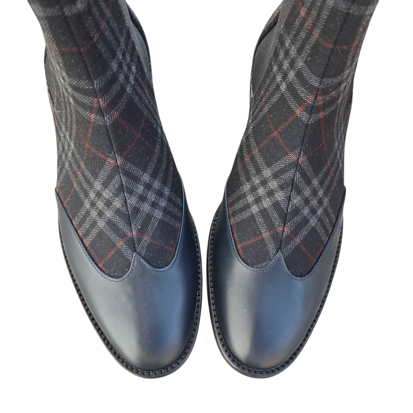 Allegra in tartan blu e pelle blu