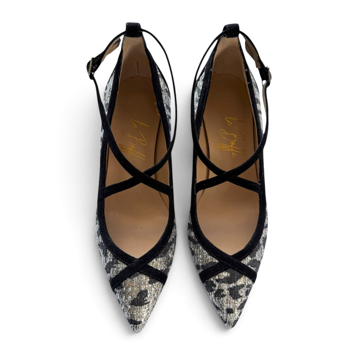 Elisabetta ballerina 55 in black and glitter leopard print fabric