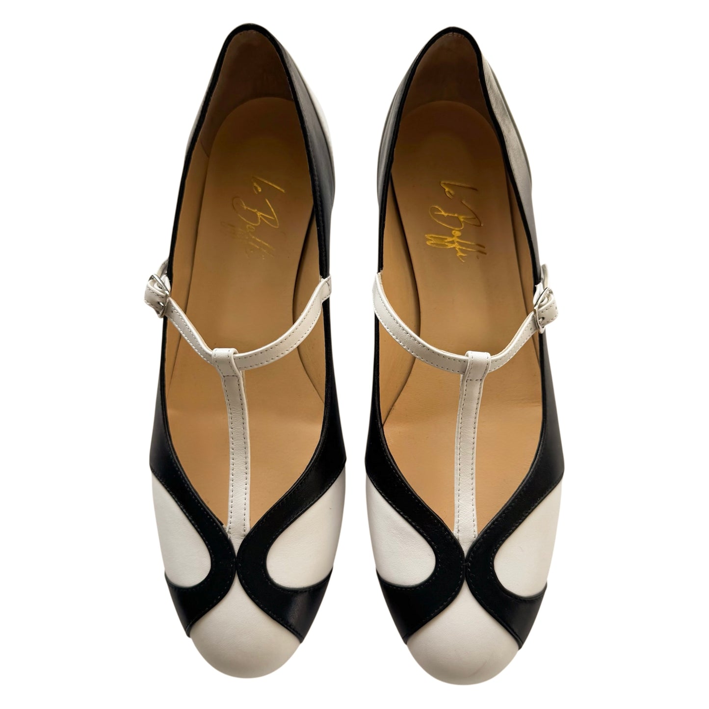 Vittoria ballerina tonda in pelle bianca e nera