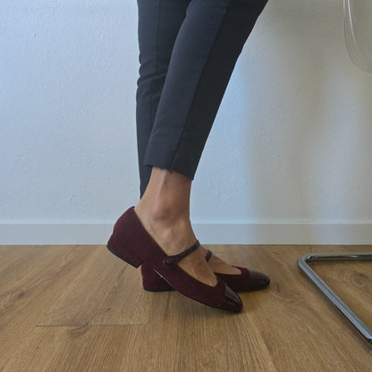 EMMA TONDA in camoscia terracotta e vernice bordeaux