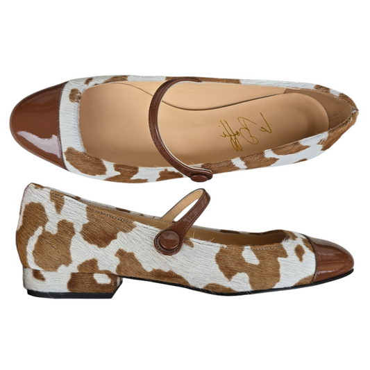 Emma tonda in cavallino muccato e vernice caramello