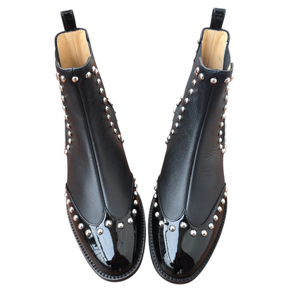 Emma ballerina Round Toe in red velvet and patent leather