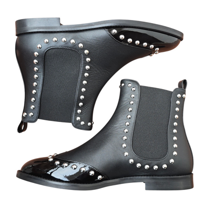 Emma ballerina Round Toe in red velvet and patent leather