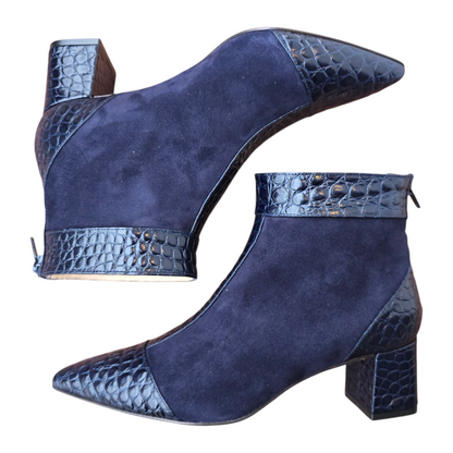 Emma ballerina Round Toe in red velvet and patent leather