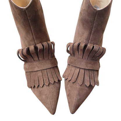 Emma ballerina Round Toe in red velvet and patent leather