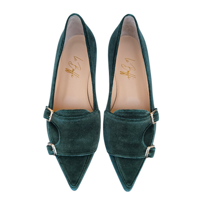 Emma ballerina Round Toe in red velvet and patent leather