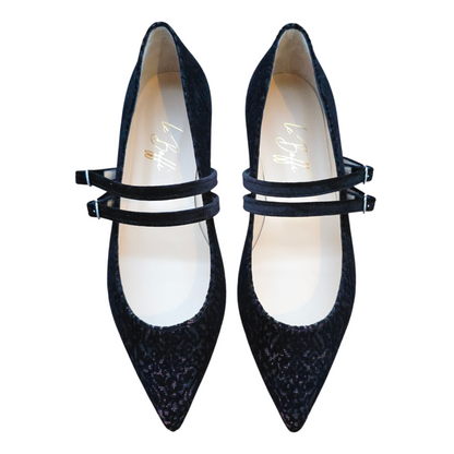 Emma ballerina Round Toe in red velvet and patent leather