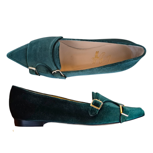 Emma ballerina Round Toe in red velvet and patent leather