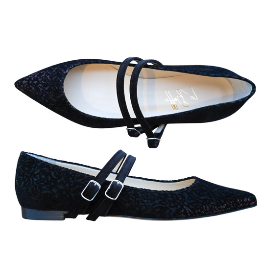 Emma ballerina Round Toe in red velvet and patent leather