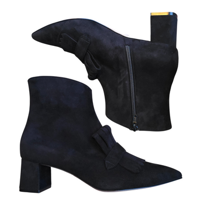 Emma ballerina Round Toe in red velvet and patent leather