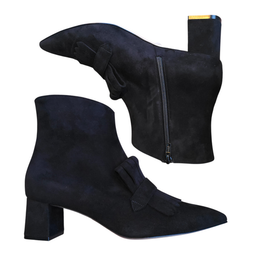 Emma ballerina Round Toe in red velvet and patent leather