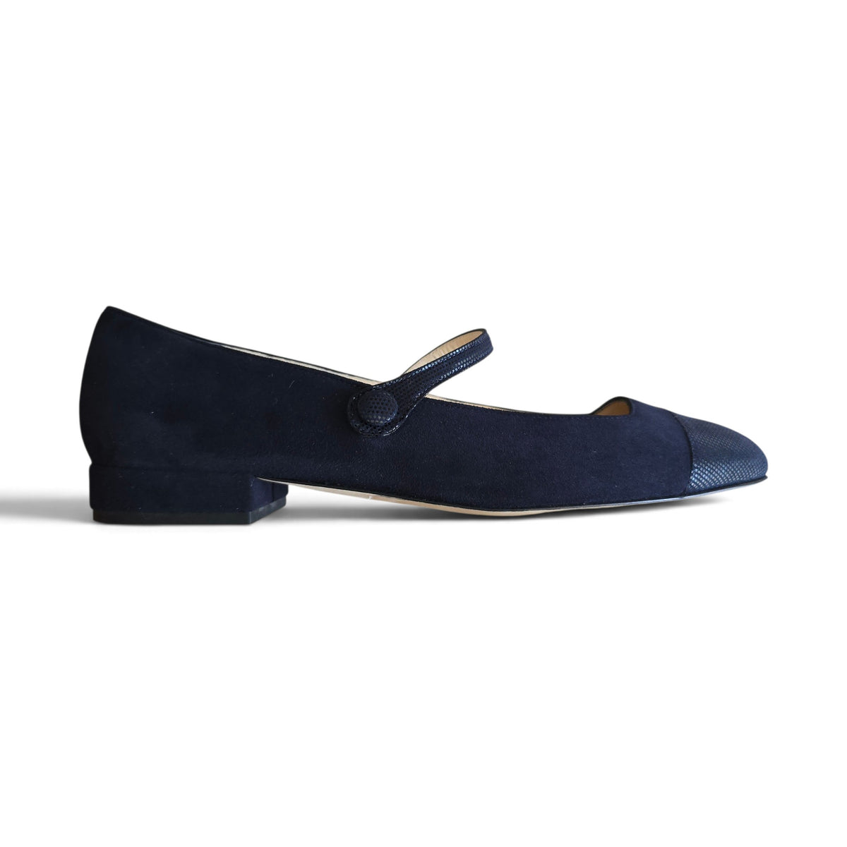 Emma tonda in camoscio e pelle pois blu