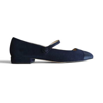 Emma tonda in camoscio e pelle pois blu