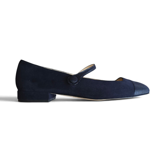 Emma tonda in camoscio e pelle pois blu