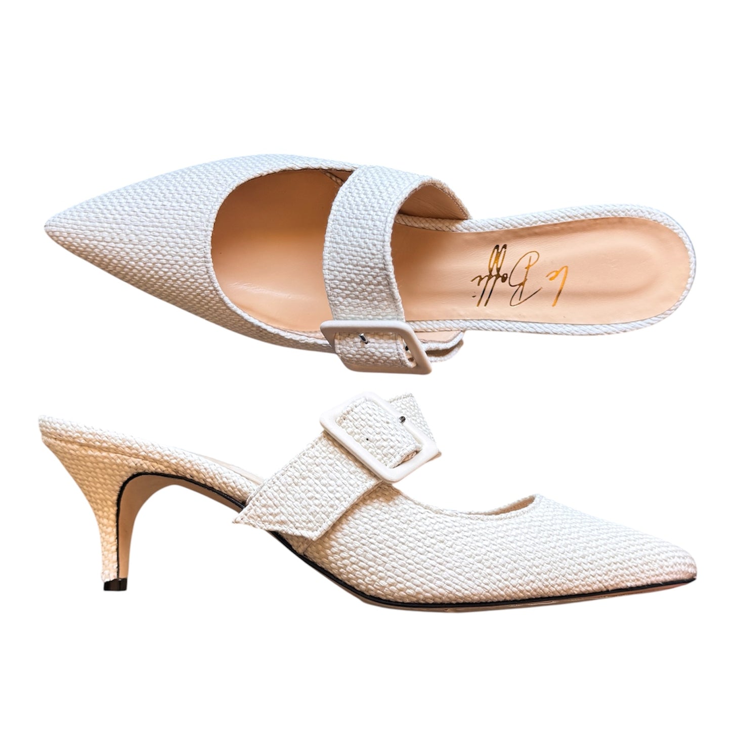 Ginevra mule 55 in intrecciato bianco latte