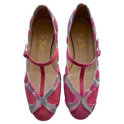 Vittoria tonda in camoscio e tessuto pois