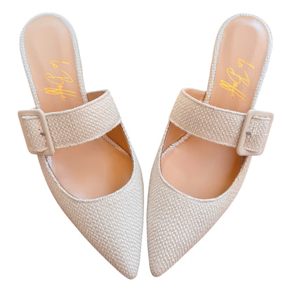 Ginevra mule 55 in intrecciato bianco latte