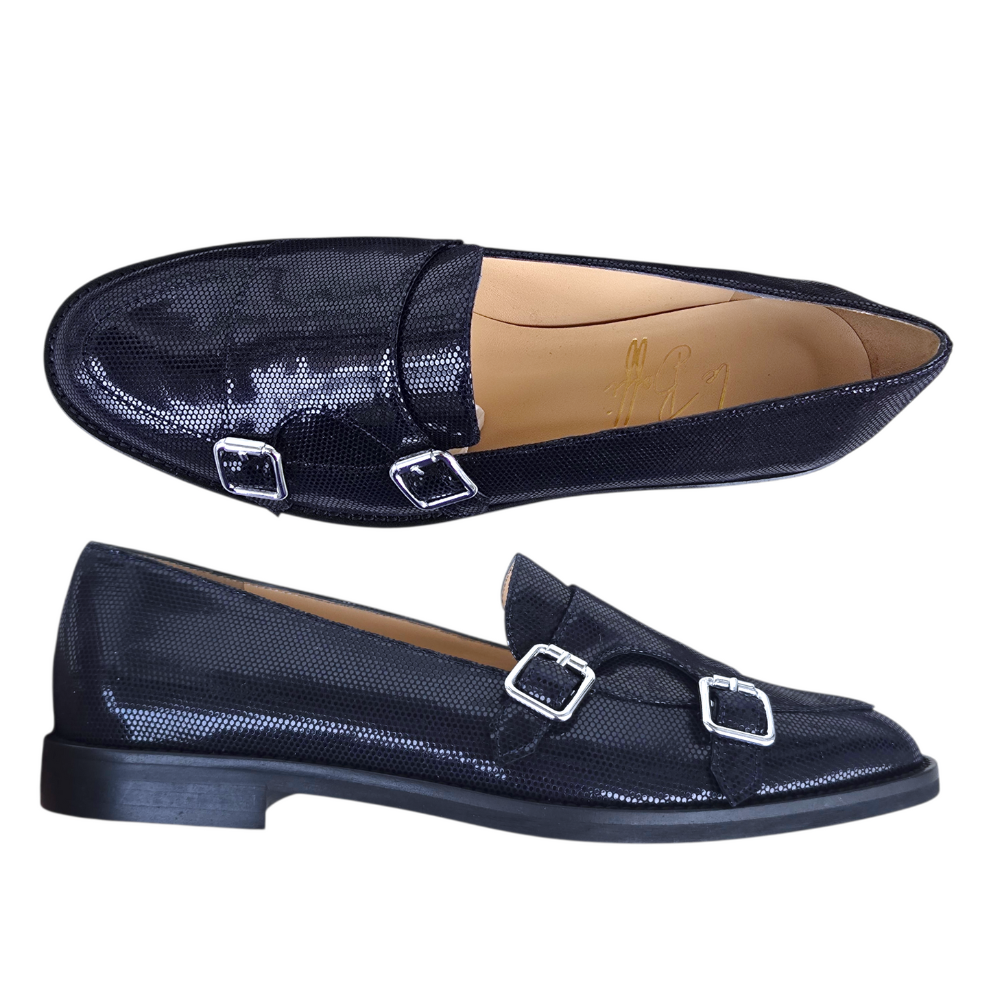 Priscilla in pelle lavorata blu notte