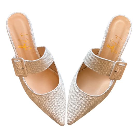 Ginevra mule 55 in intrecciato bianco latte