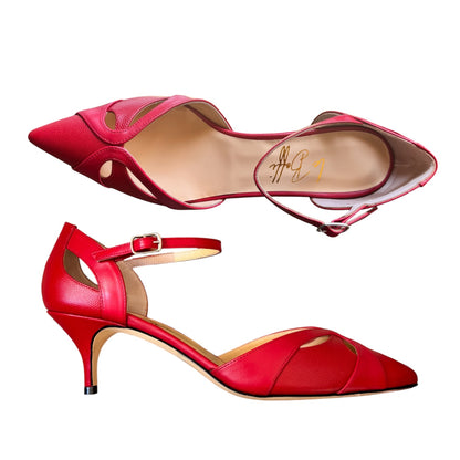 Celeste 55 in pelle pois rossa
