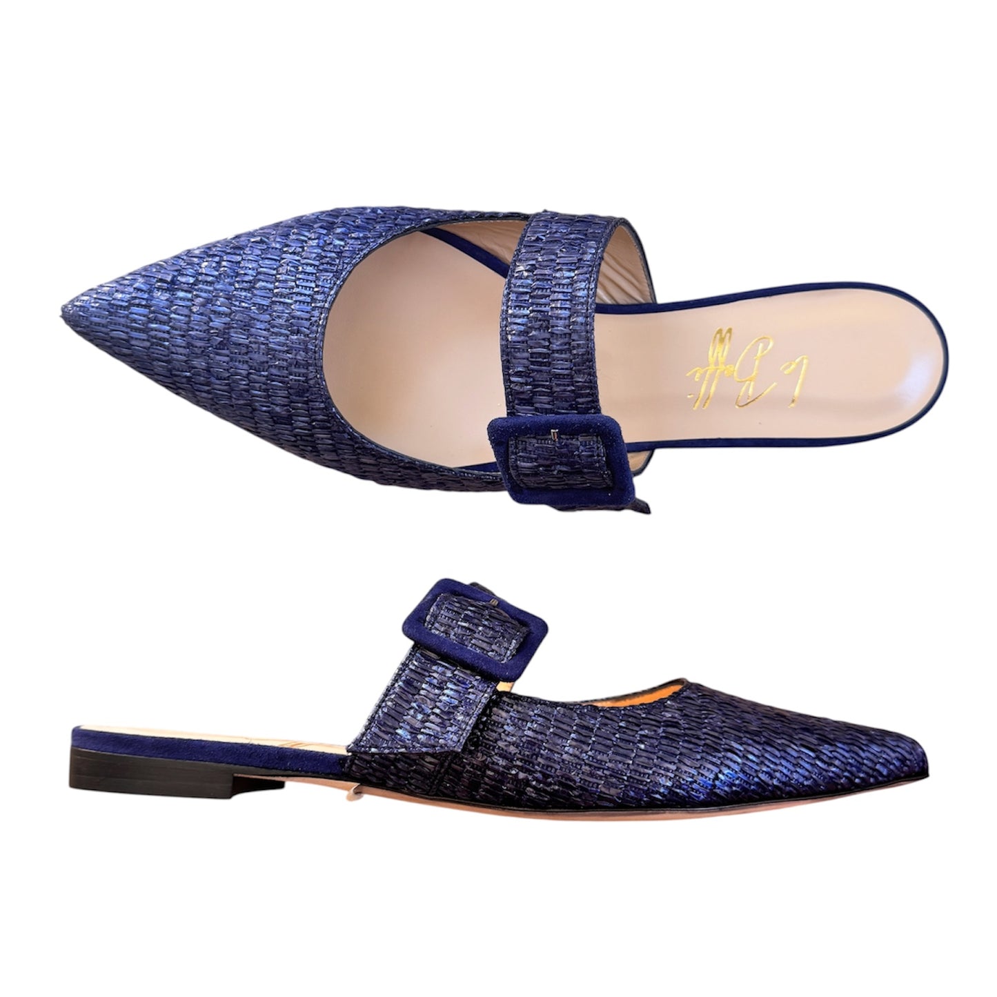 Ginevra mule in rafia blu oceano