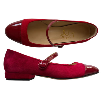 Emma ballerina Round Toe in red velvet and patent leather
