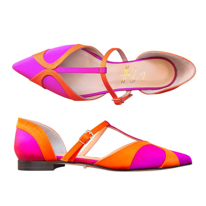 Vittoria in raso fucsia e arancio