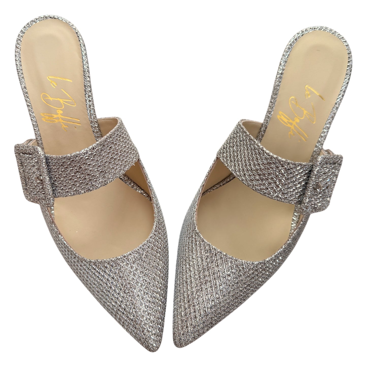 Ginevra mule 55 in tessuto glitterato platino
