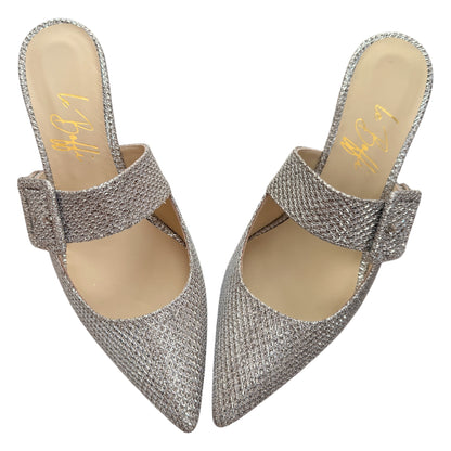 Ginevra mule 55 in tessuto glitterato platino