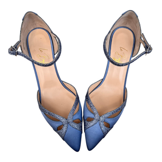 Celeste in 55 raso azzurro e glitter antracite