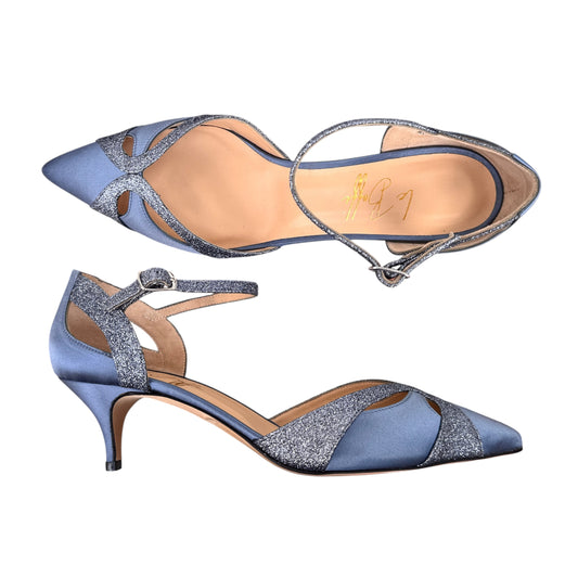 Celeste in 55 raso azzurro e glitter antracite