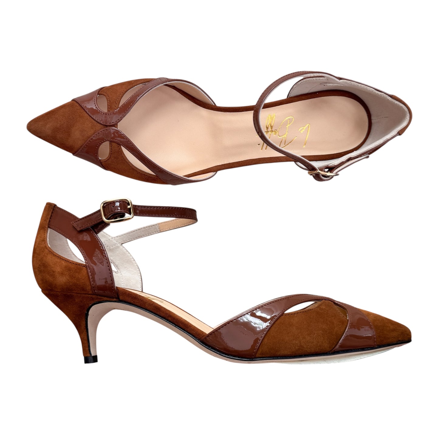 Celeste 55 in camoscio e vernice cognac