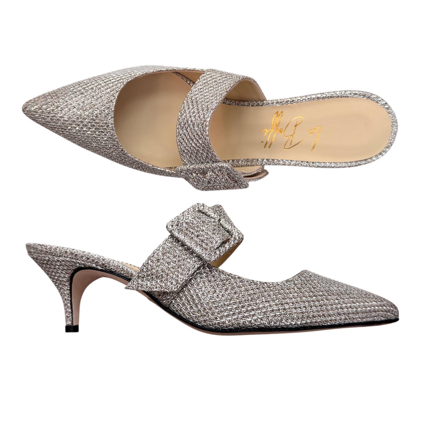 Ginevra mule 55 in tessuto glitterato platino