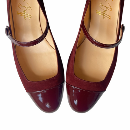 EMMA TONDA in camoscia terracotta e vernice bordeaux
