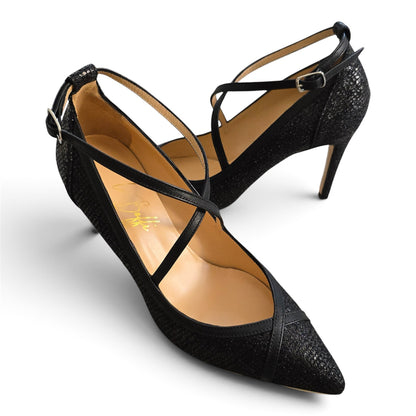 Elisabetta ballerina 85 in tessuto glitterato nero
